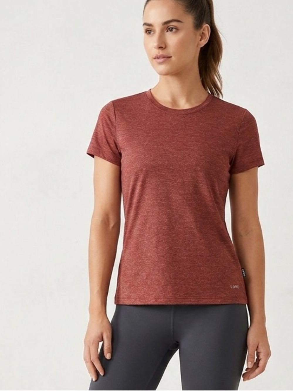 SHEIN LUNE Rust Heathered Scoop Neck Short Sleeve Basic Tee